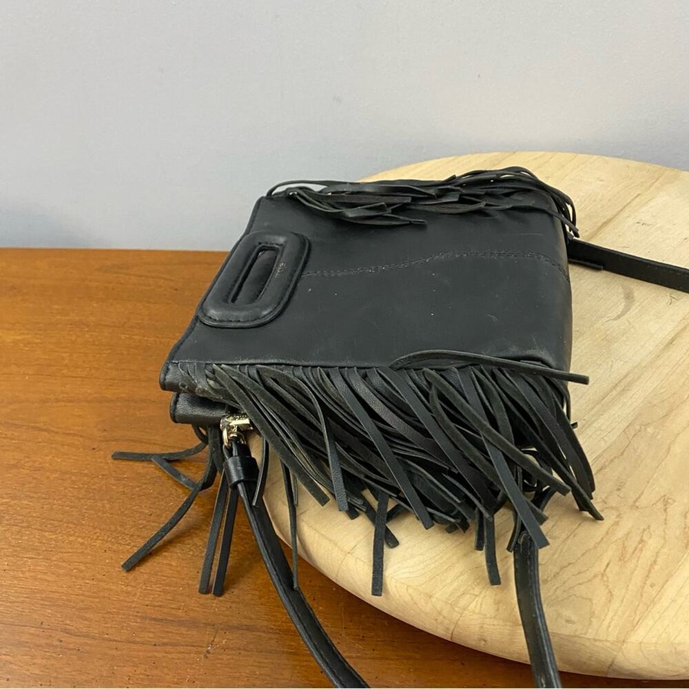 Maje Smooth Black Leather M Bag With Fringing Boho Mini Bag Crossbody Lagenlook - Picture 13 of 14